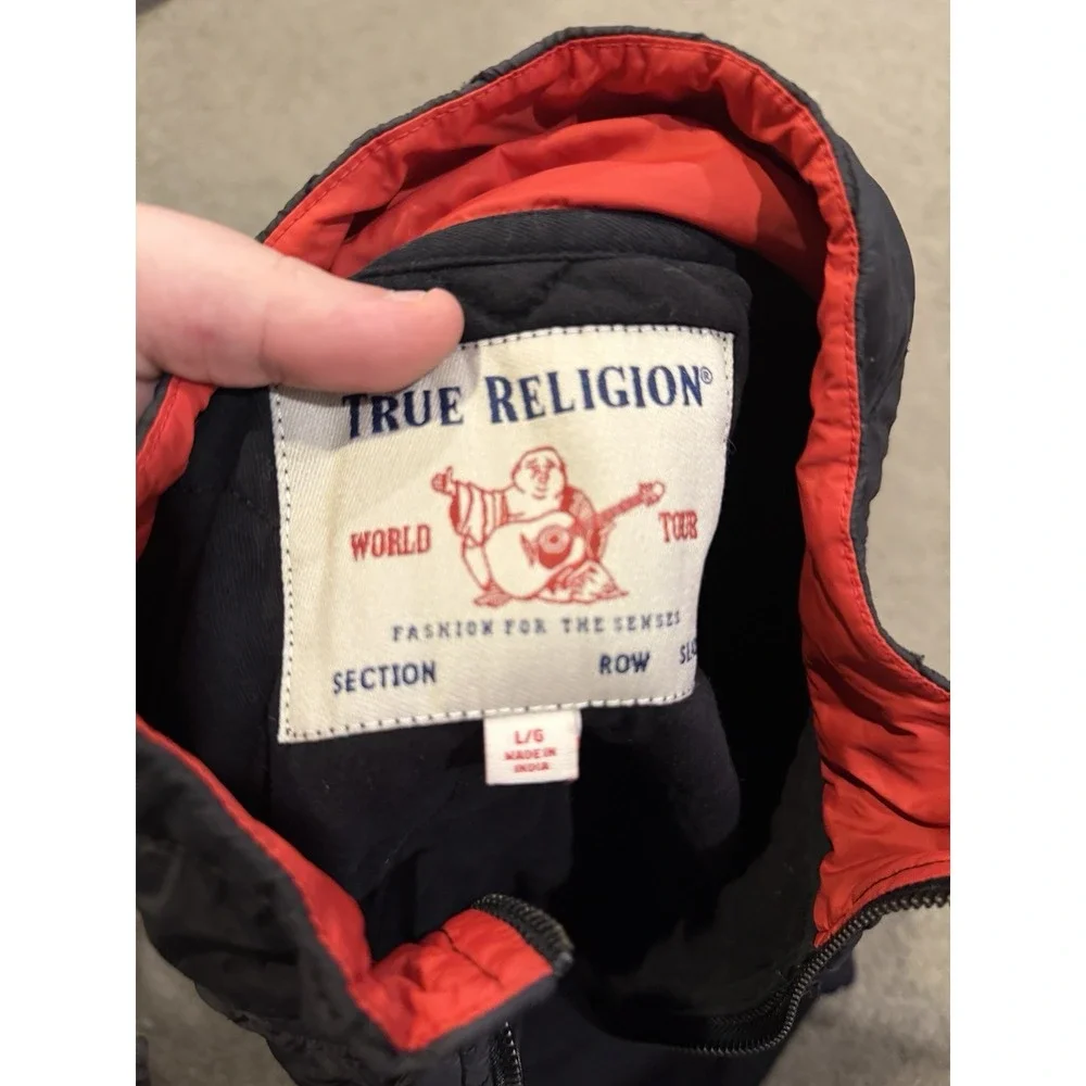 True Religion Men's Quilted Quarter Zip Up Black Men's‎ Size Large
